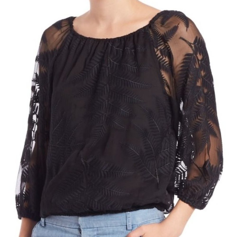 ALICE + OLIVIA Alta Embroidered Silk Peasant Top
